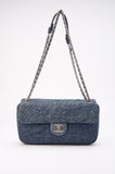 Chanel Blue Denim Camellia Embroidered CC Flap Bag