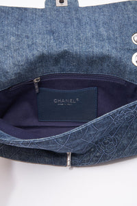 Chanel Blue Denim Camellia Embroidered CC Flap Bag