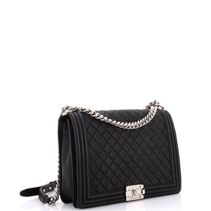 Boy Flap Bag Quilted Caviar Large