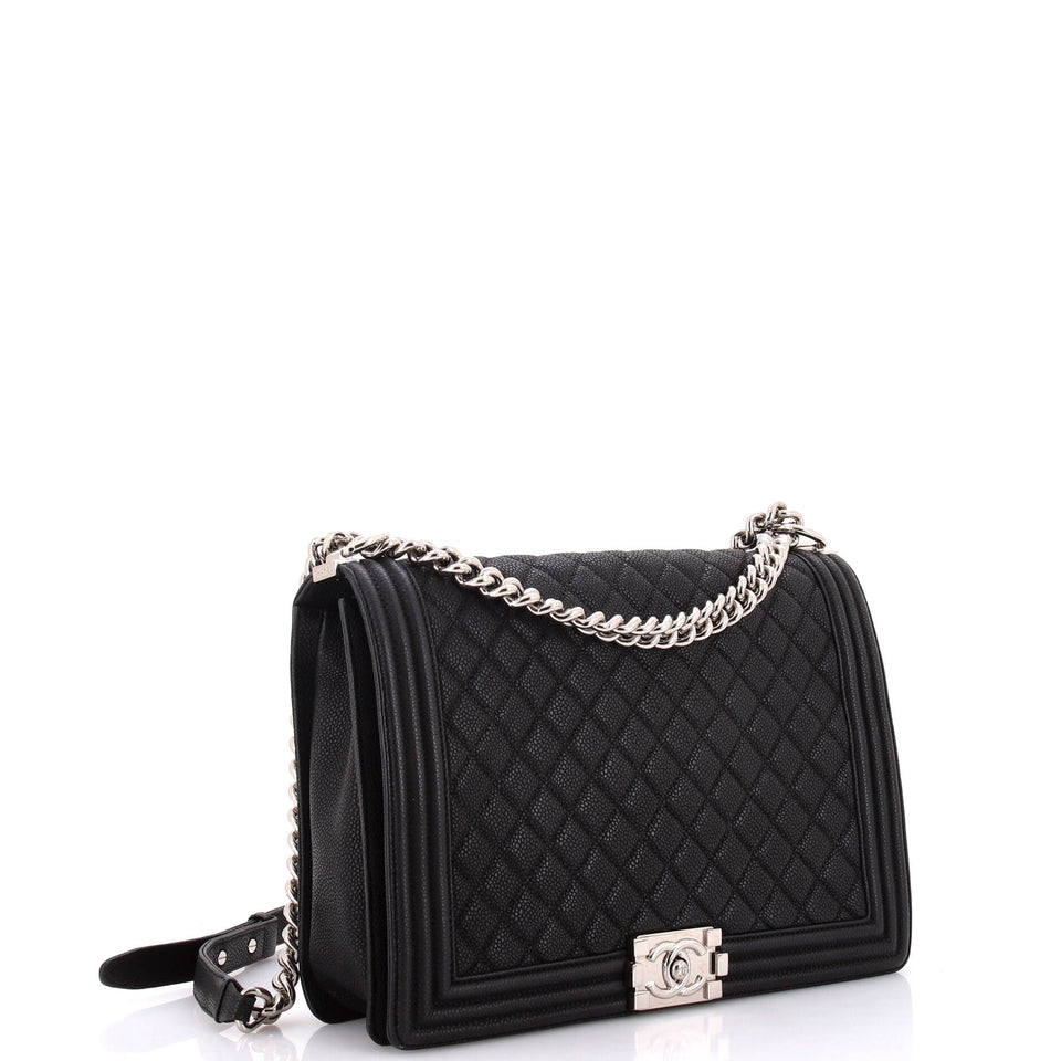 Boy Flap Bag Quilted Caviar Large