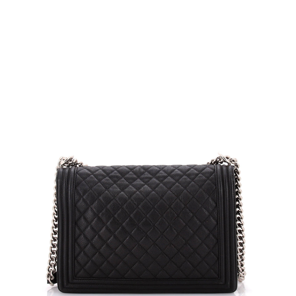 Boy Flap Bag Quilted Caviar Large