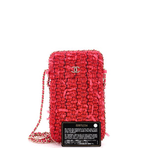 Chain Around Phone Holder Crossbody Bag Tweed and Ribbon