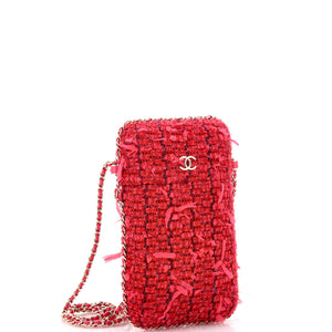 Chain Around Phone Holder Crossbody Bag Tweed and Ribbon