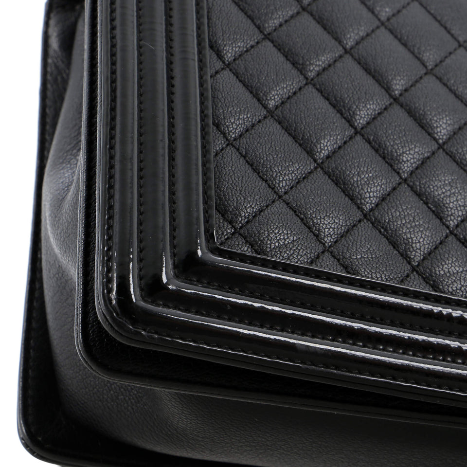Boy Flap Bag Quilted Goatskin with Patent New Medium