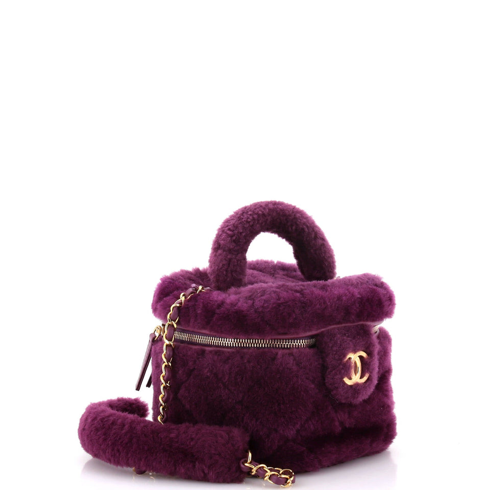 Coconing Top Handle Vanity Case with Chain Quilted Shearling Small