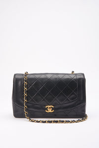 Vintage Chanel Diana Black Single Flap with 24k gold plated hardware