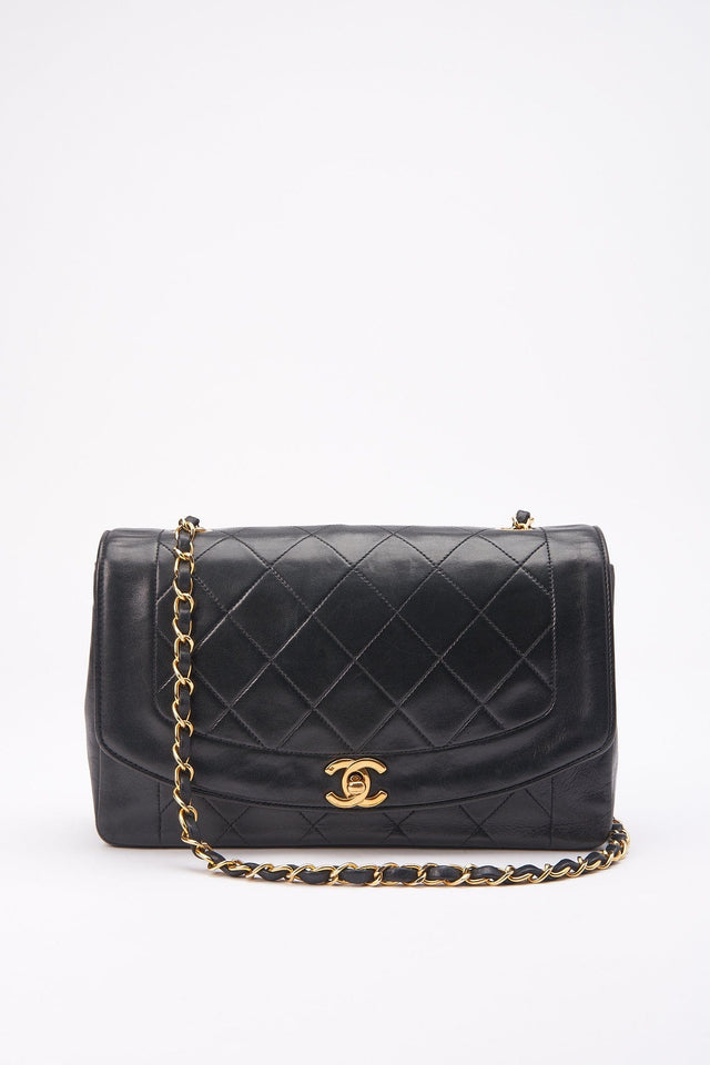 Vintage Chanel Diana Black Single Flap with 24k gold plated hardware
