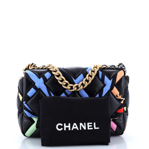 19 Flap Bag Quilted Lambskin and Printed Silk Medium