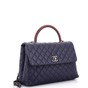 Coco Top Handle Bag Quilted Caviar with Lizard Medium