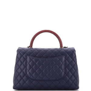 Coco Top Handle Bag Quilted Caviar with Lizard Medium