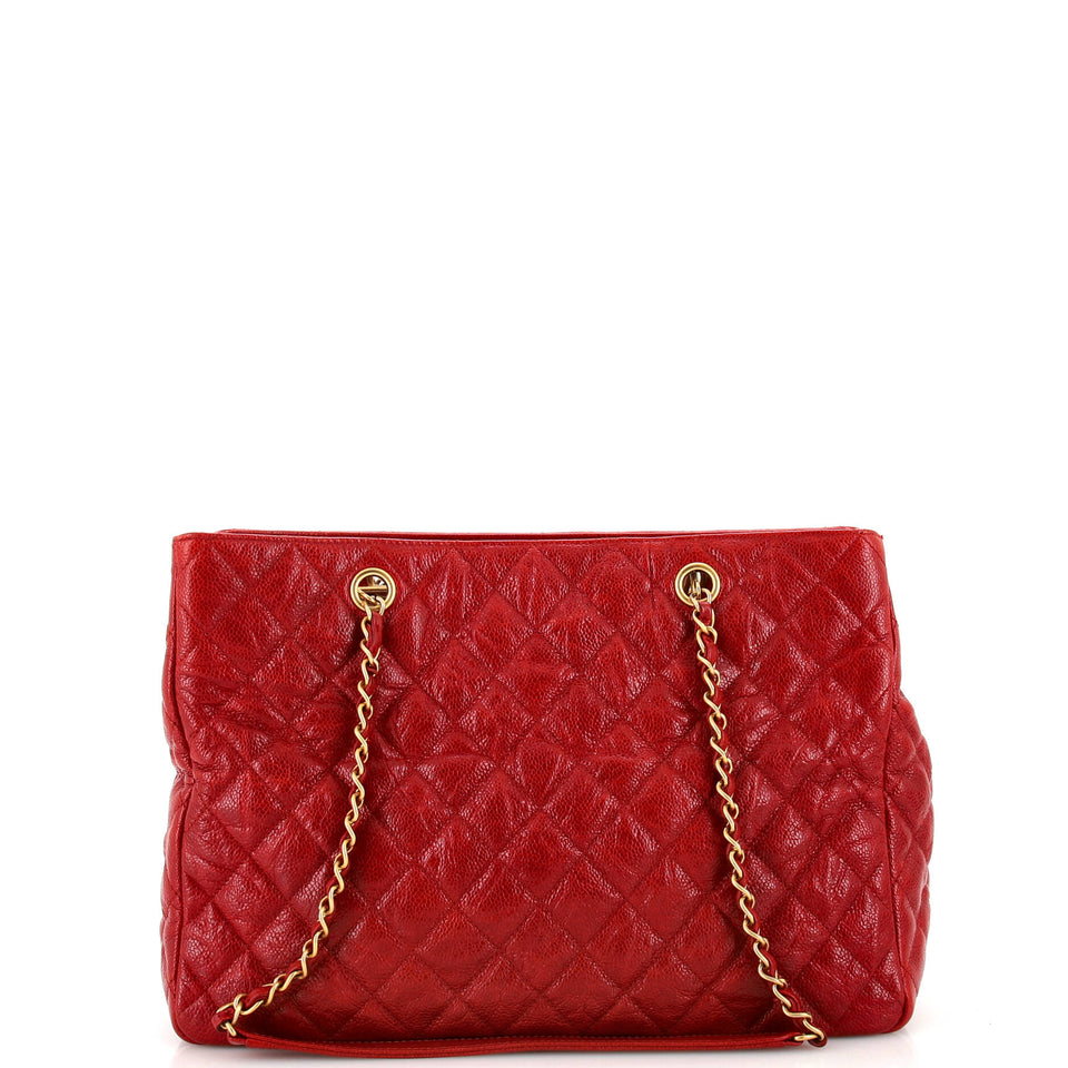 Two Tone Shopping Tote Quilted Caviar Large
