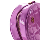 Round Clutch with Chain Quilted Patent Mini