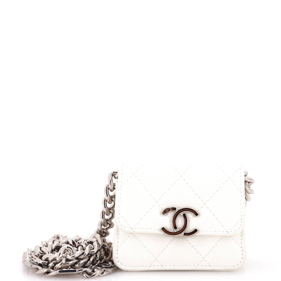 Coco Enamel Strap Flap Clutch with Chain Quilted Caviar Mini