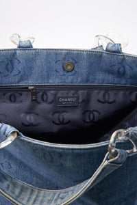 Chanel Blue Denim Tote Bag With CC Print