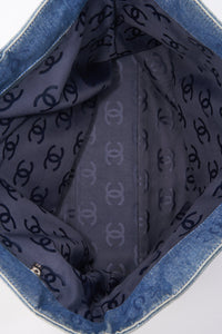 Chanel Blue Denim Tote Bag With CC Print
