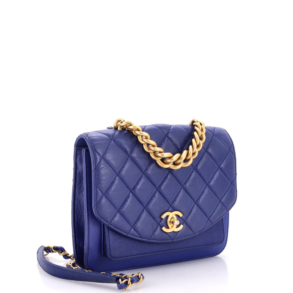 Chain Handle Flap Bag Quilted Calfskin with Caviar Small