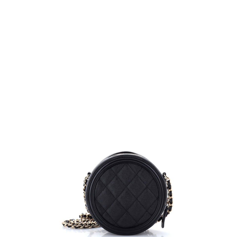 Filigree Round Clutch with Chain Quilted Caviar Mini
