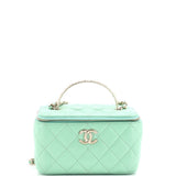 Pearl Detail Handle Vanity Case with Chain Quilted Lambskin Small