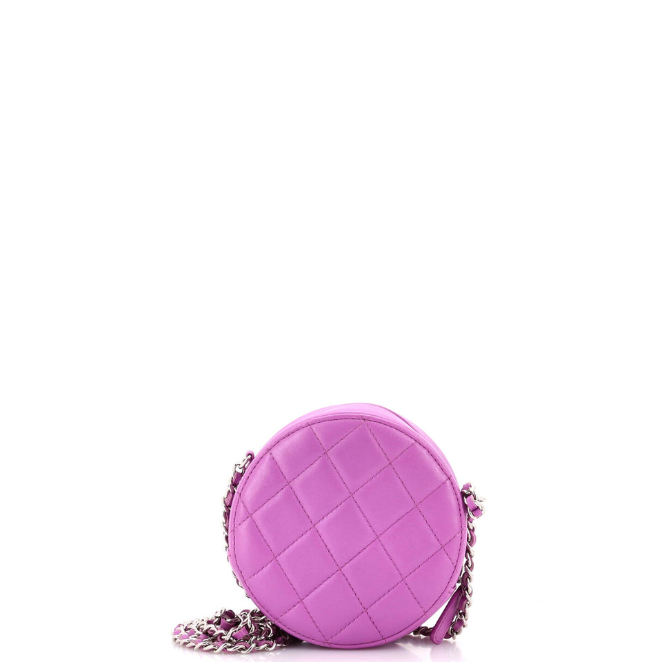 Round Clutch with Chain Quilted Lambskin Mini