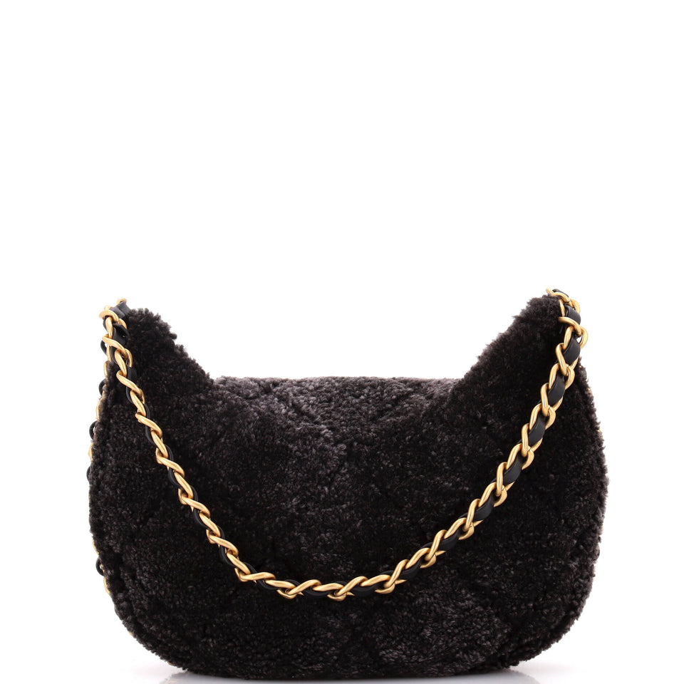 CC Flap Chain Around Hobo Quilted Shearling