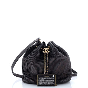 Coco Pleats Drawstring Bag Pleated Crumpled Calfskin Medium