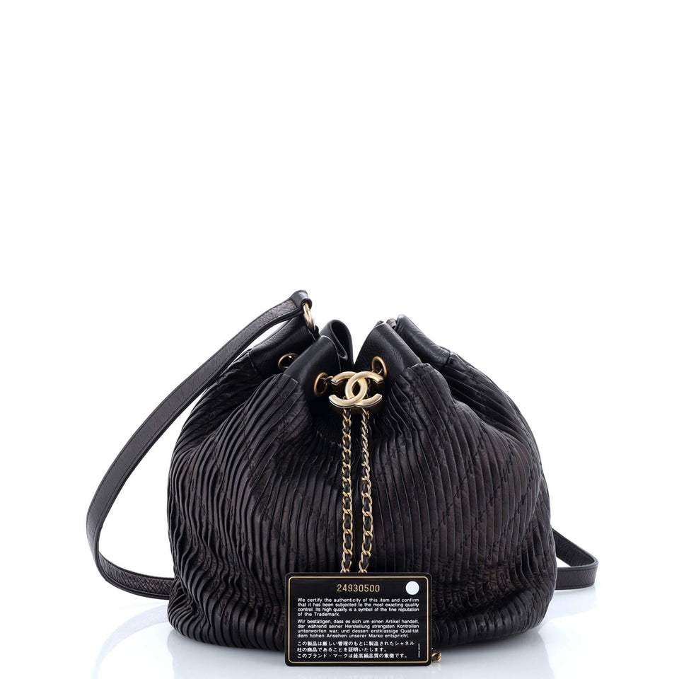 Coco Pleats Drawstring Bag Pleated Crumpled Calfskin Medium