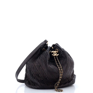 Coco Pleats Drawstring Bag Pleated Crumpled Calfskin Medium