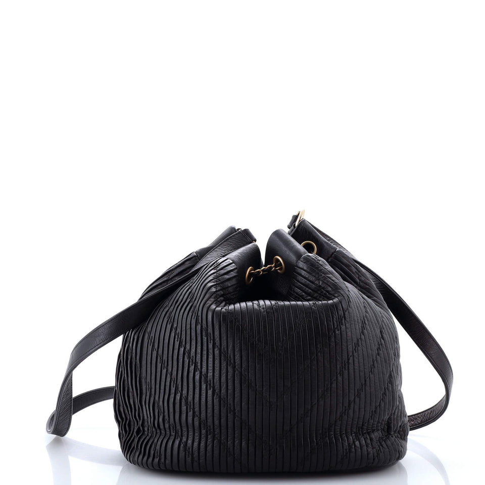 Coco Pleats Drawstring Bag Pleated Crumpled Calfskin Medium
