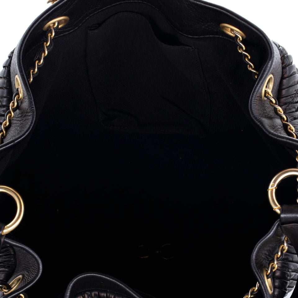 Coco Pleats Drawstring Bag Pleated Crumpled Calfskin Medium