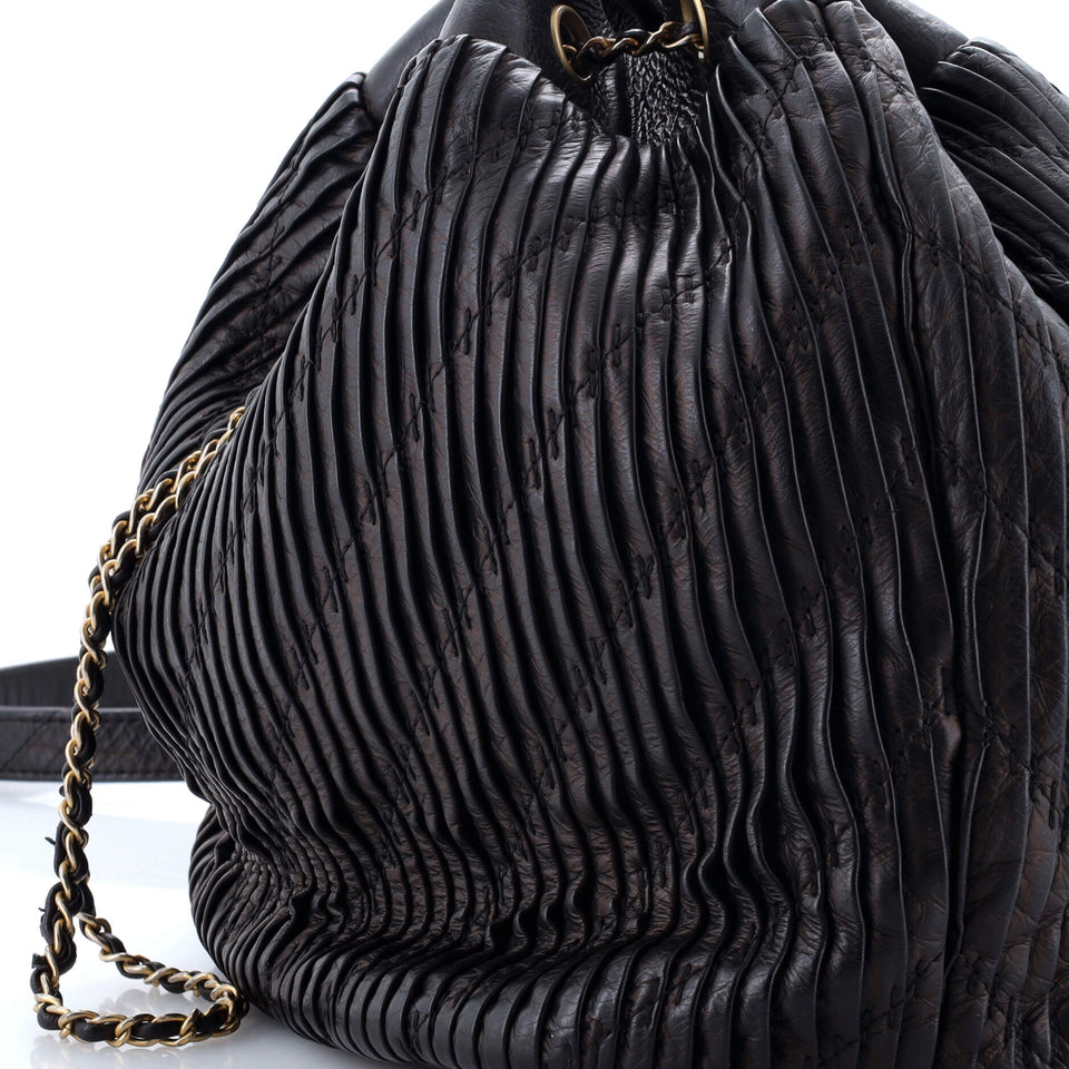Coco Pleats Drawstring Bag Pleated Crumpled Calfskin Medium