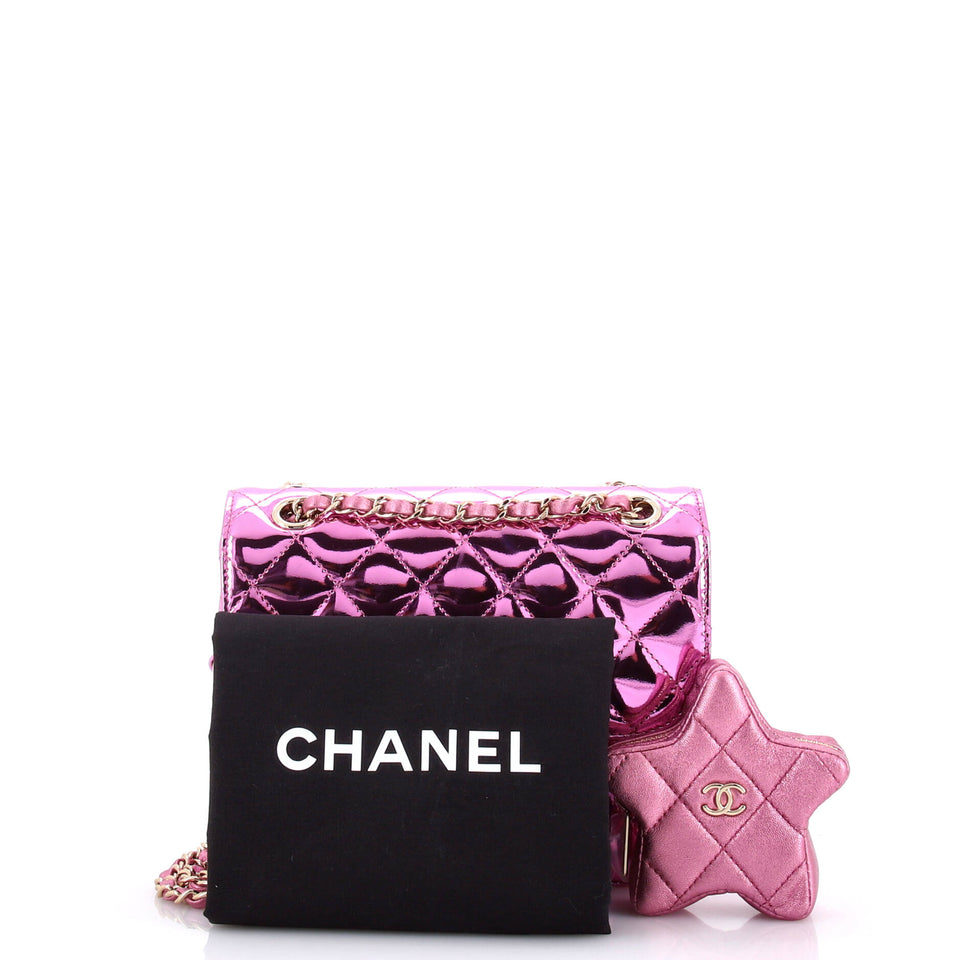 Classic Single Flap Bag with Star Coin Purse Quilted Metallic Leather Mini