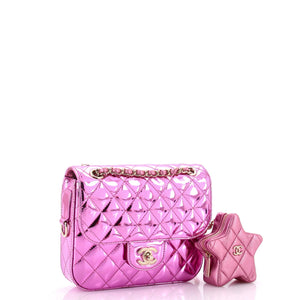 Classic Single Flap Bag with Star Coin Purse Quilted Metallic Leather Mini