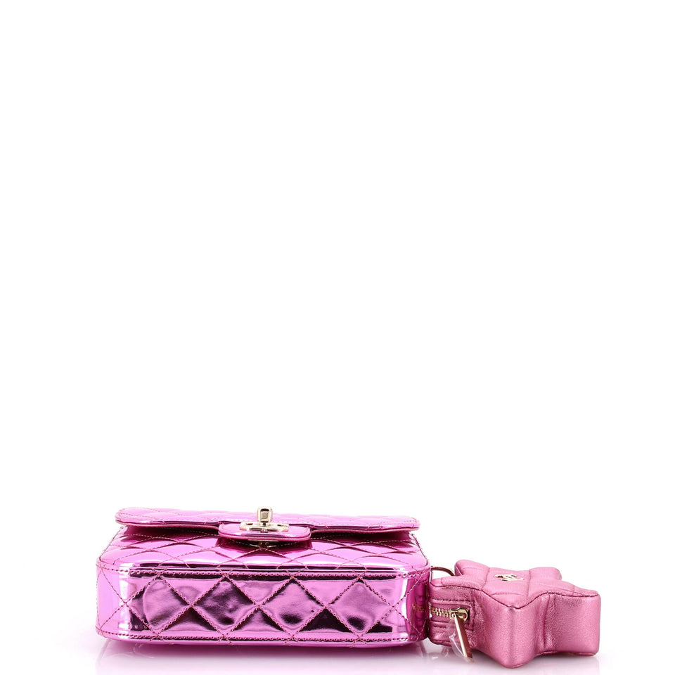 Classic Single Flap Bag with Star Coin Purse Quilted Metallic Leather Mini