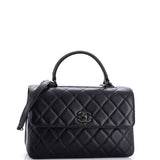 So Black Trendy CC Top Handle Bag Quilted Lambskin Small