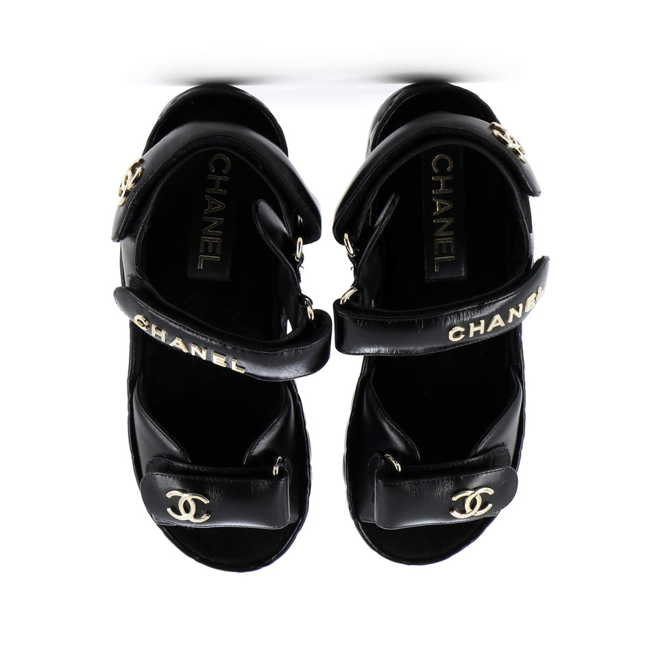 Women's Logo Velcro Strap Wedge Sandals Quilted Metallic Leather