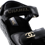 Women's Logo Velcro Strap Wedge Sandals Quilted Metallic Leather
