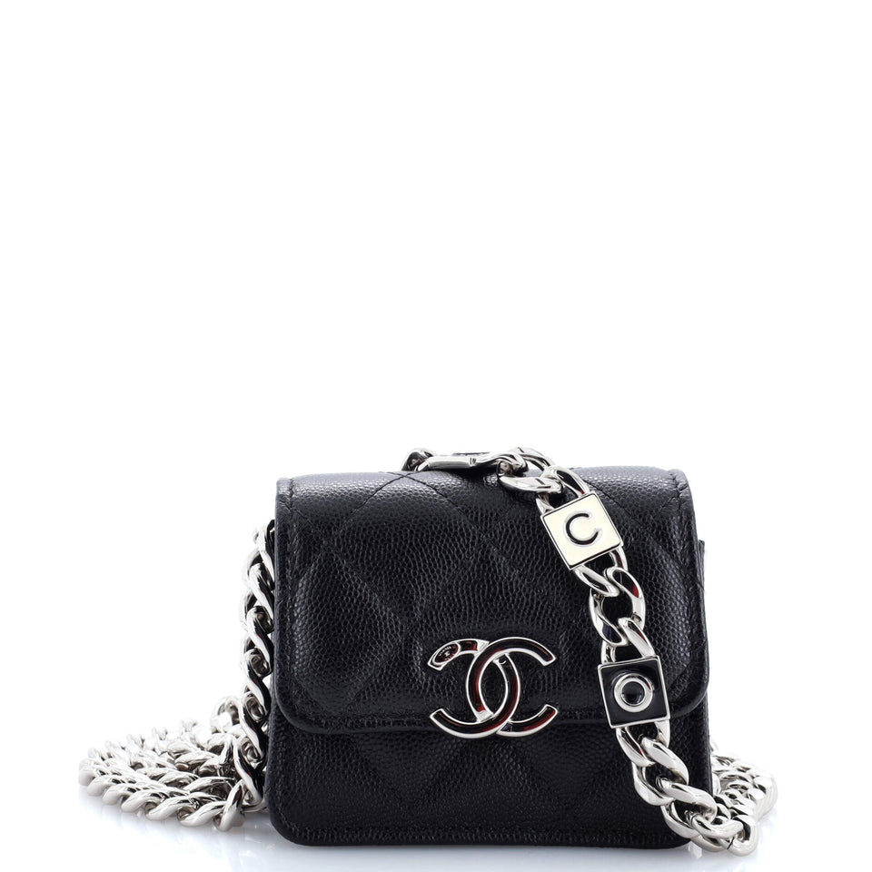 Coco Enamel Strap Flap Clutch with Chain Quilted Caviar Mini