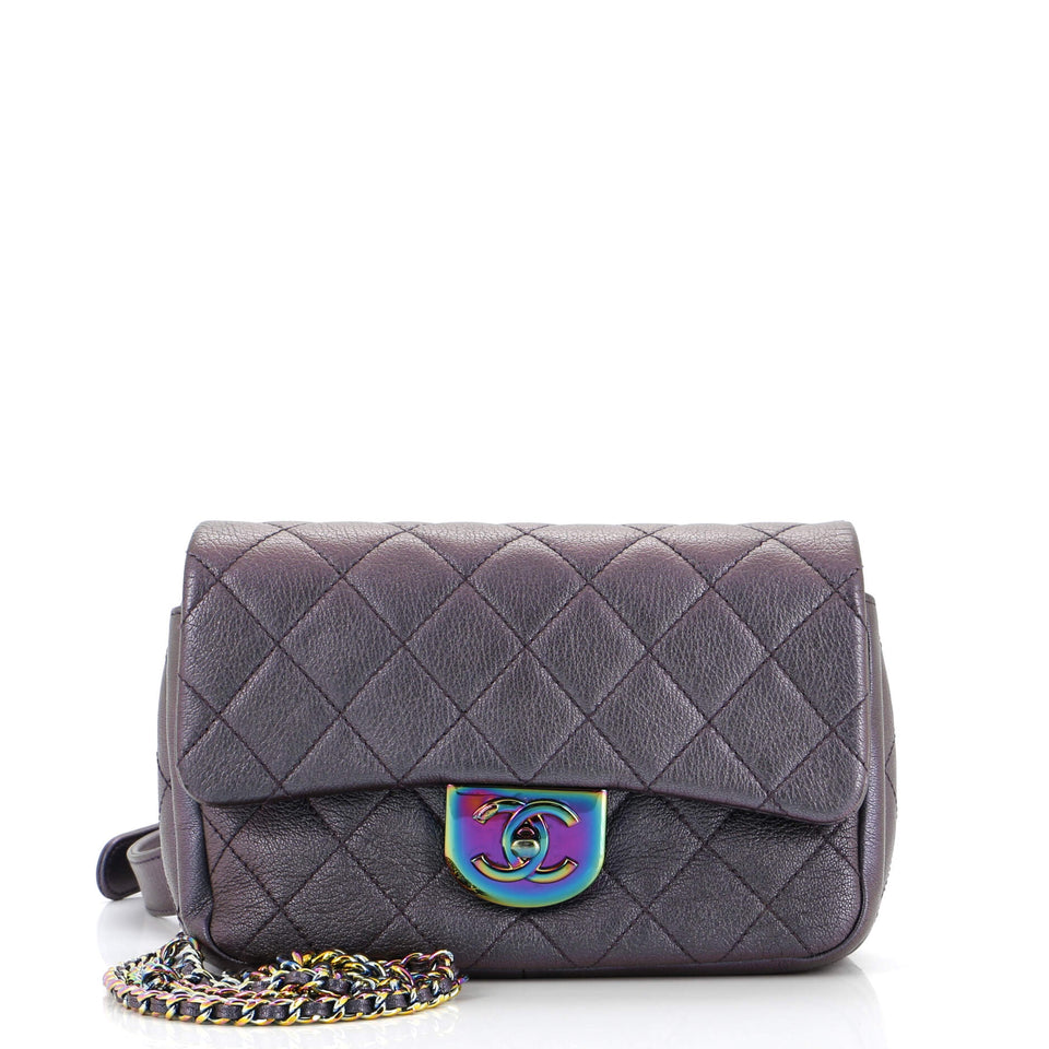 Double Carry Chain Waist Bag Quilted Iridescent Goatskin Small