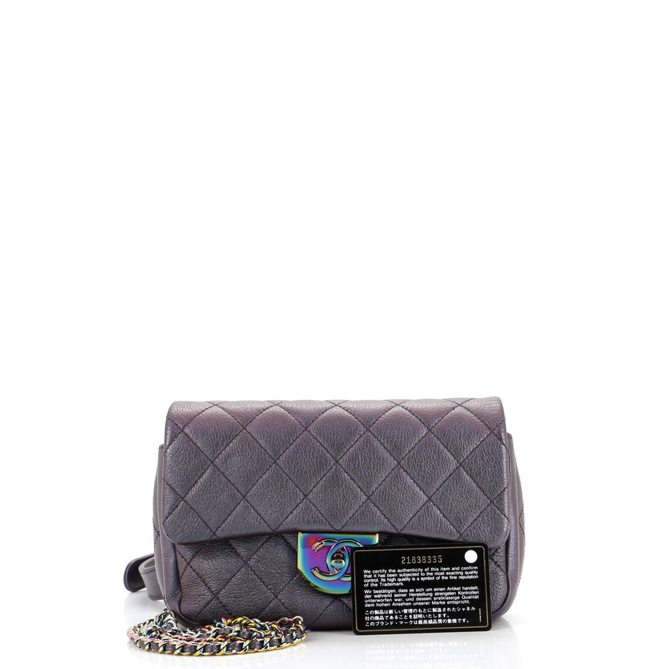 Double Carry Chain Waist Bag Quilted Iridescent Goatskin Small
