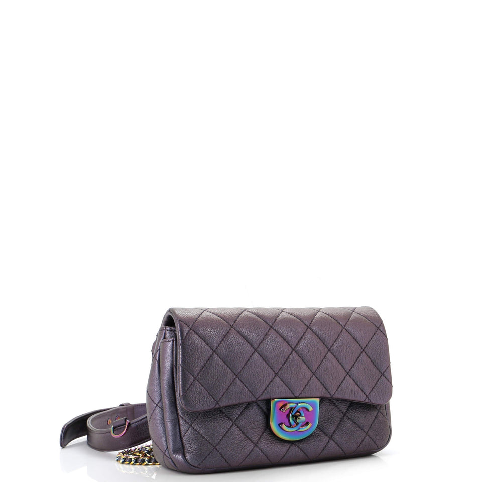 Double Carry Chain Waist Bag Quilted Iridescent Goatskin Small