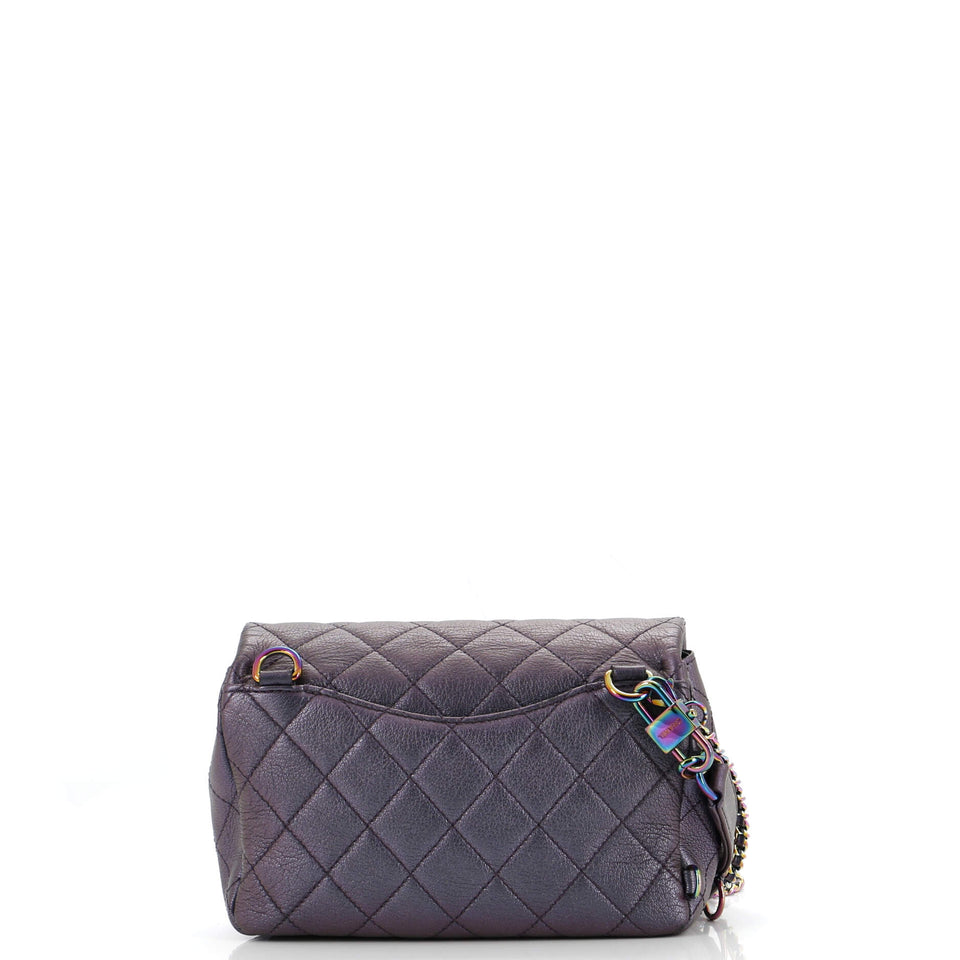 Double Carry Chain Waist Bag Quilted Iridescent Goatskin Small