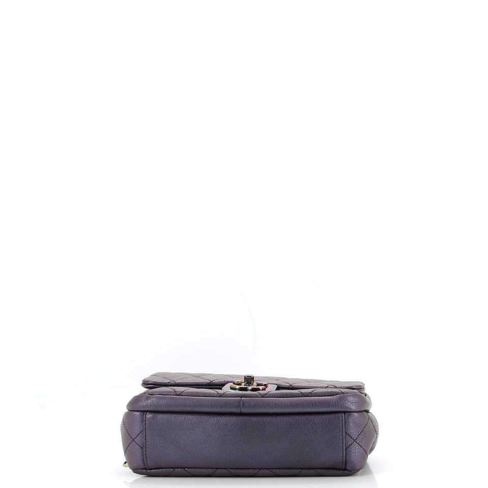 Double Carry Chain Waist Bag Quilted Iridescent Goatskin Small