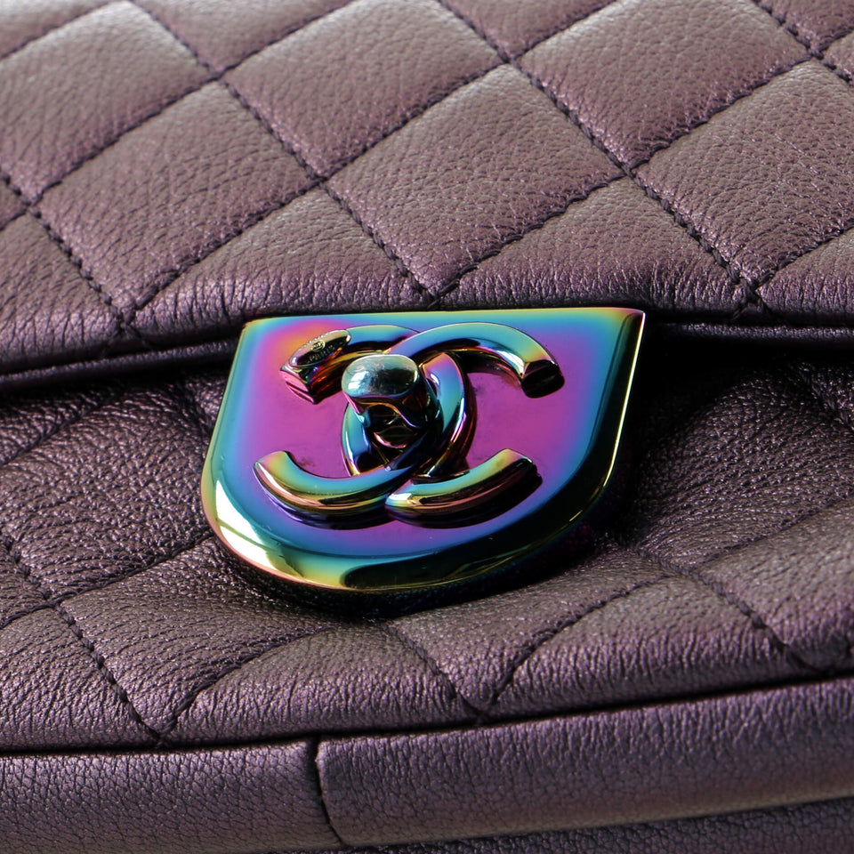 Double Carry Chain Waist Bag Quilted Iridescent Goatskin Small