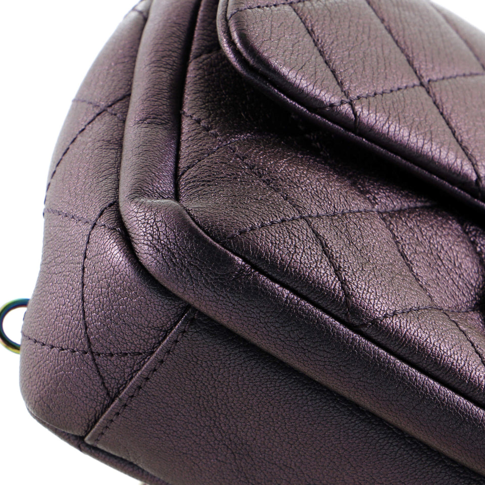 Double Carry Chain Waist Bag Quilted Iridescent Goatskin Small