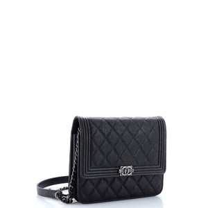 Boy Square Wallet on Chain Quilted Caviar