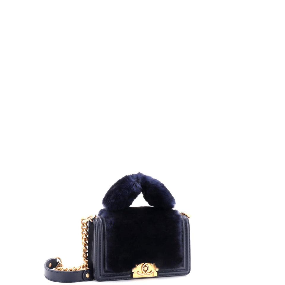 Top Handle Boy Flap Bag Fur Small
