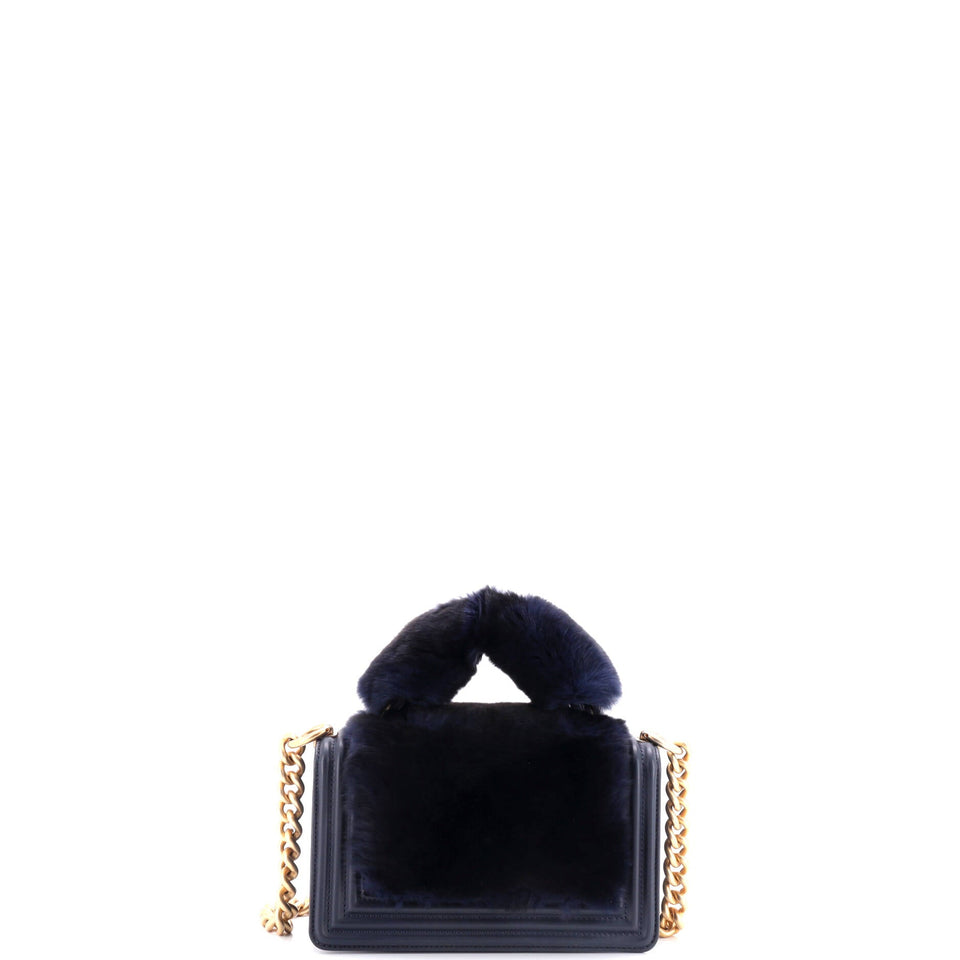 Top Handle Boy Flap Bag Fur Small