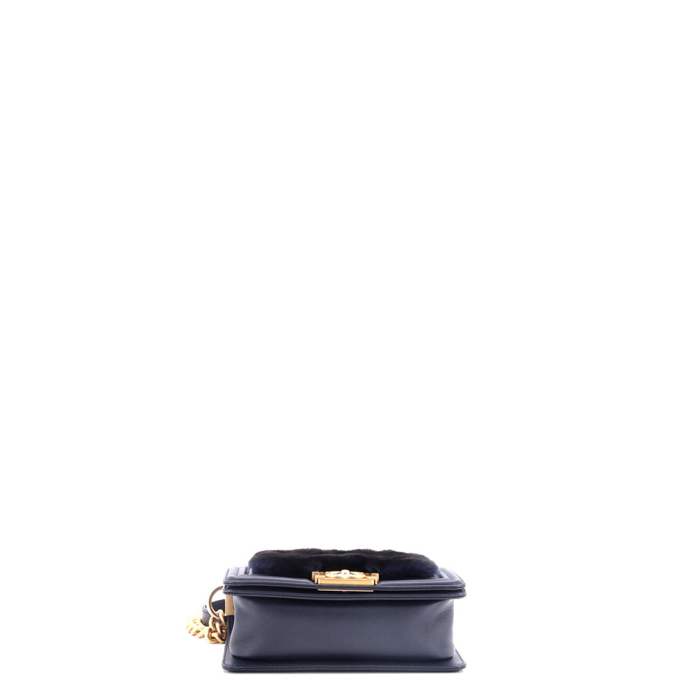 Top Handle Boy Flap Bag Fur Small