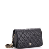 Pearl Strap Wallet on Chain Quilted Iridescent Lambskin