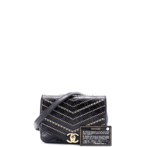 Envelope Square Chain Flap Bag Chevron Embellished Calfskin Mini